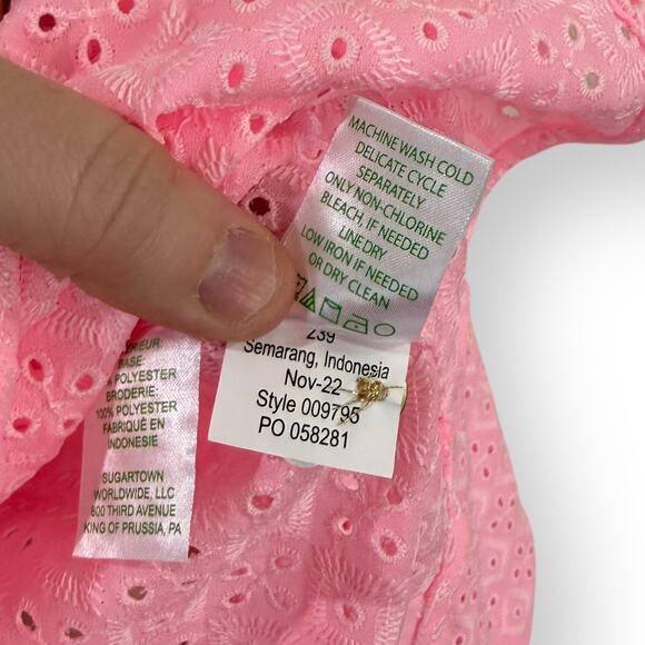 Lilly Pulitzer Sea Breeze Eyelet Button Down Top Pink Blossom Womens Size XS - Picture 9 of 12
